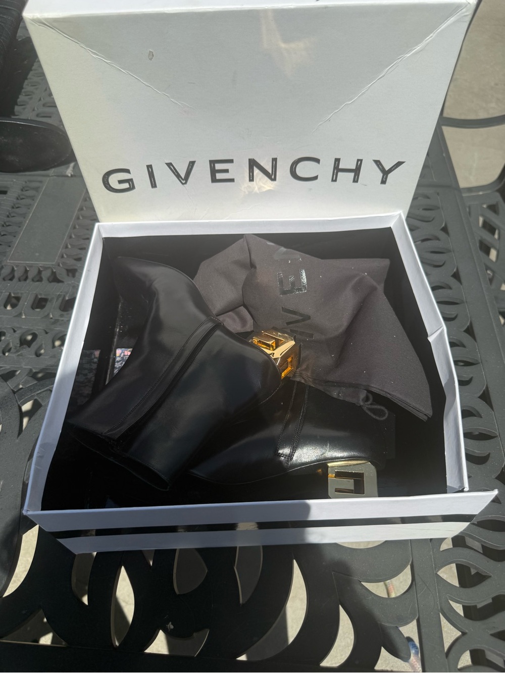 BNIB - Givenchy Black Leather G cube Ankle Boots with Gold Hardware -8.5
